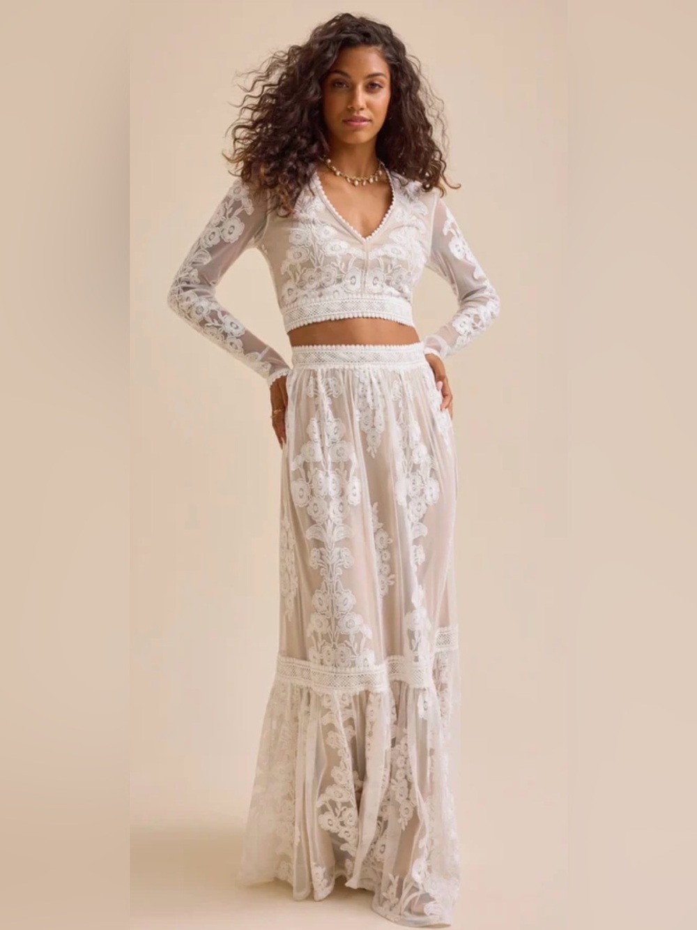 Altar'd State Sheer Lace Set Maxi Skirt + Top Sz M Senior Photos Date Night